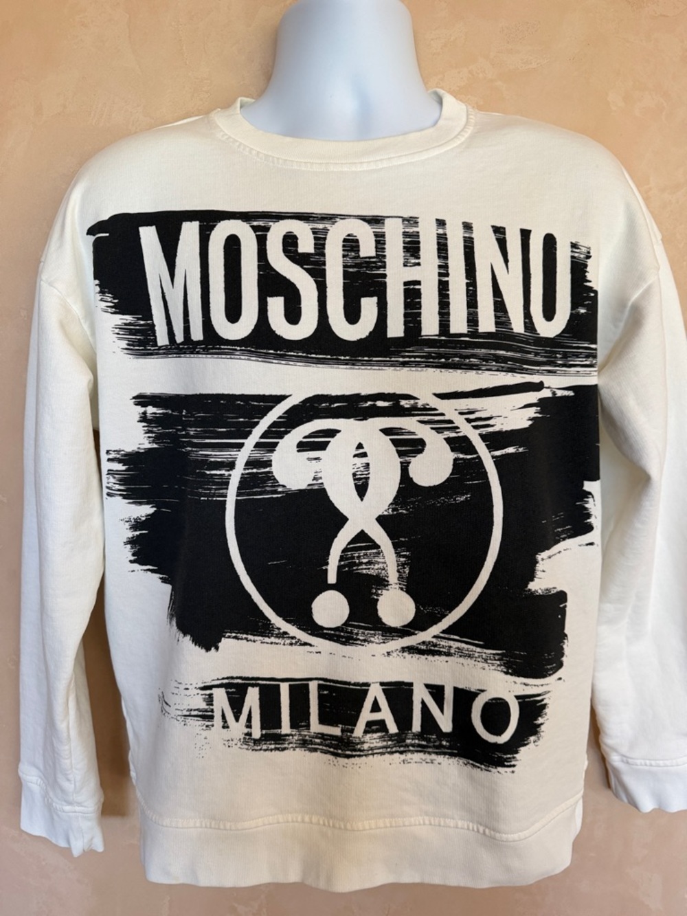 Moschino Cream Crewneck Sweatshirt with Black Graphic